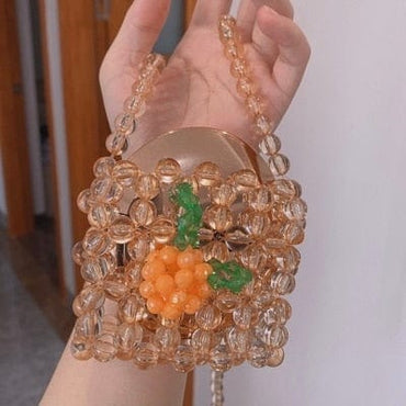 Mini Transparent Crystal Clear Beaded Woven Handbag - mini orange - Luxury bags by WAAMII