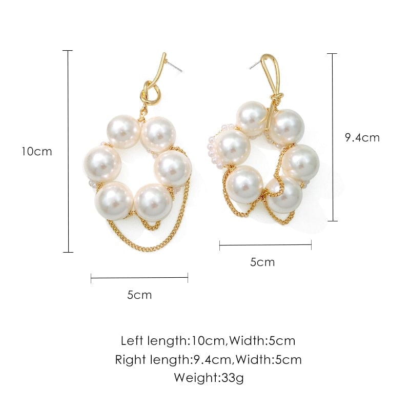 Mismatched Gold Plated Chains Pearl Hoop Earrings Jewelry WAAMII   