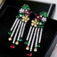 Mehrfarbige, lange Quasten-Ohrringe mit Blumen-Strass und Zirkonia
