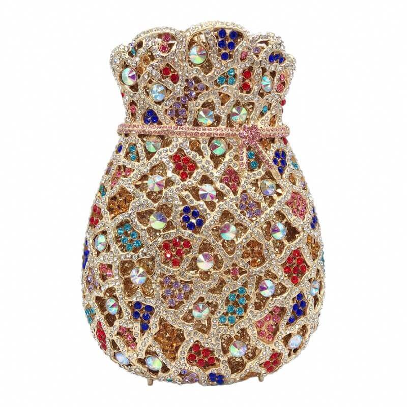 Multicolor Bundle Mouth Shape Purse Diamond Studded Clutch bags WAAMII Color 06  