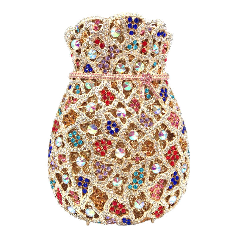 Multicolor Bundle Mouth Shape Purse Diamond Studded Clutch bags WAAMII   