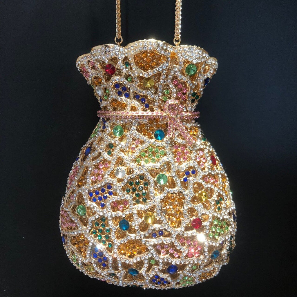 Multicolor Bundle Mouth Shape Purse Diamond Studded Clutch bags WAAMII Color 04  