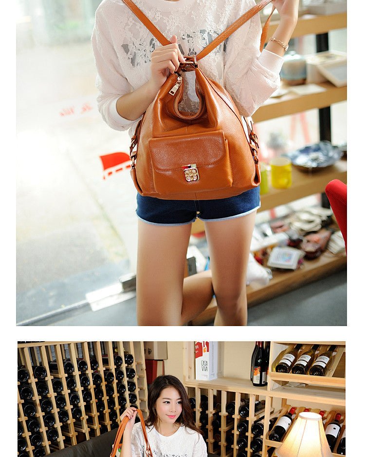 Multifunction Top Grain Cowhide Leather Hobo Handbag Shoulder Bag Backpack bags WAAMII   