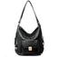 Multifunction Top Grain Cowhide Leather Hobo Handbag Shoulder Bag Backpack bags WAAMII Black  