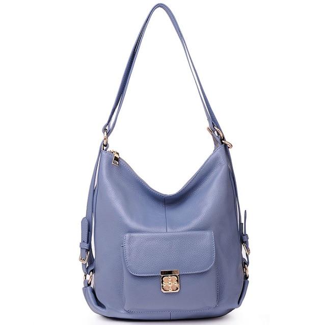 Multifunction Top Grain Cowhide Leather Hobo Handbag Shoulder Bag Backpack bags WAAMII Blue  