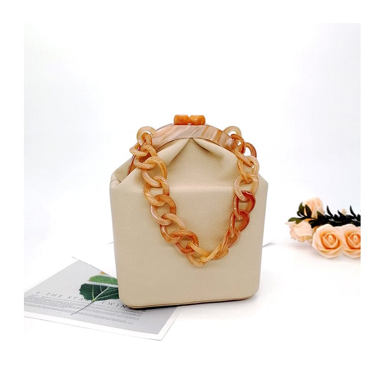 New Fashion Bucket Box Messenger With Acrylic Chains bags WAAMII white (20cm<Max Length<30cm) 