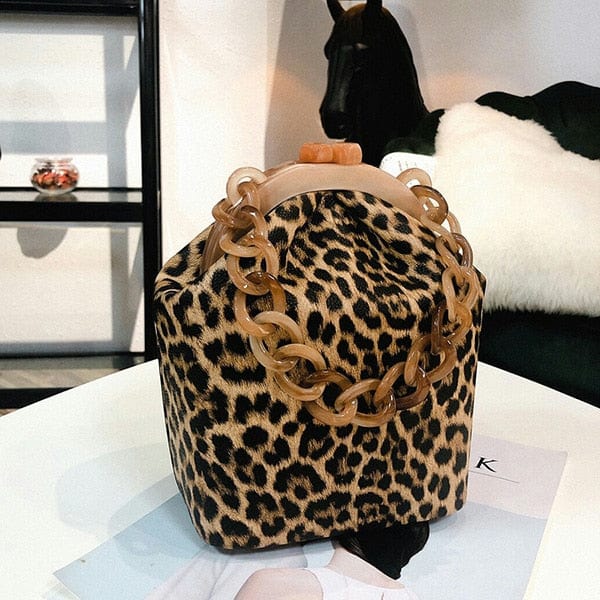 New Fashion Bucket Box Messenger With Acrylic Chains bags WAAMII leopard (20cm<Max Length<30cm) 