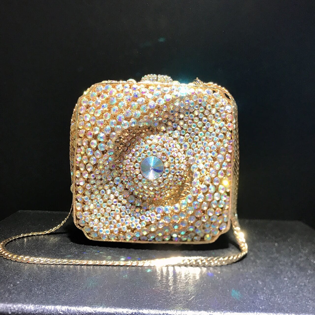 New Style Cosmic Eye Double Sided Full Crystal Mini Box Clutch Evening Purse bags WAAMII   