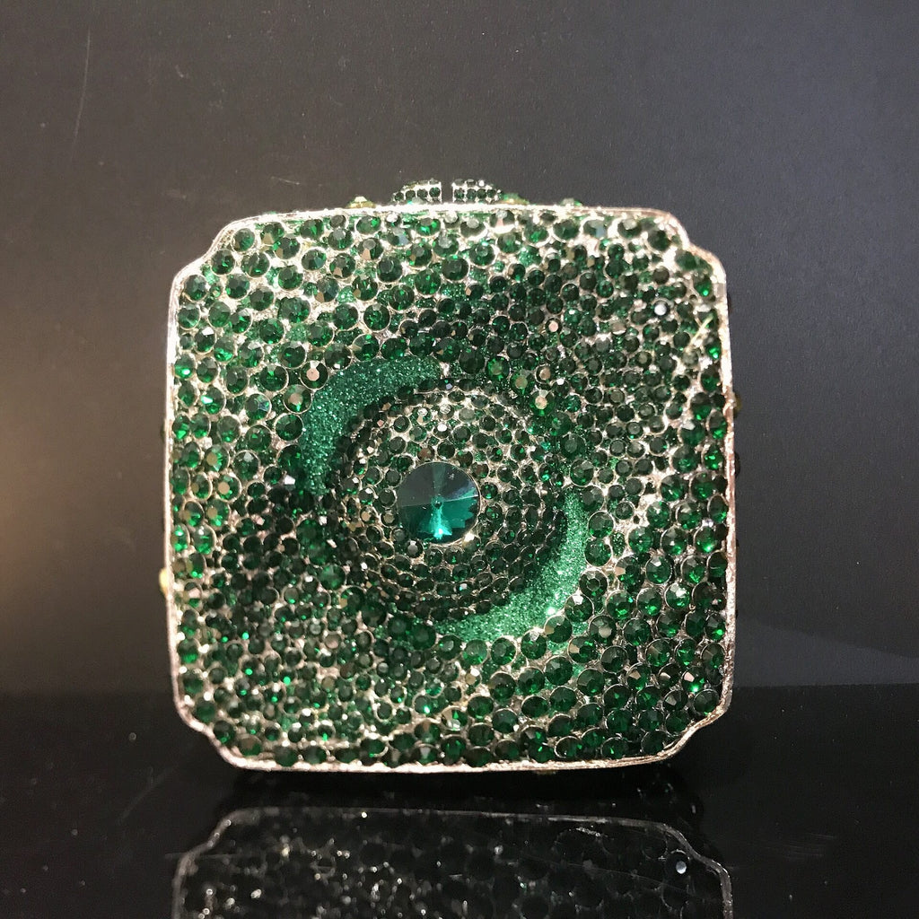 New Style Cosmic Eye Double Sided Full Crystal Mini Box Clutch Evening Purse bags WAAMII Green-silver hardware  
