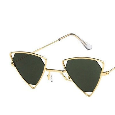 New Women Triangle Oculos New Vintage Punk Sunglasses - Gold Dark Green - Luxury Accessories by WAAMII