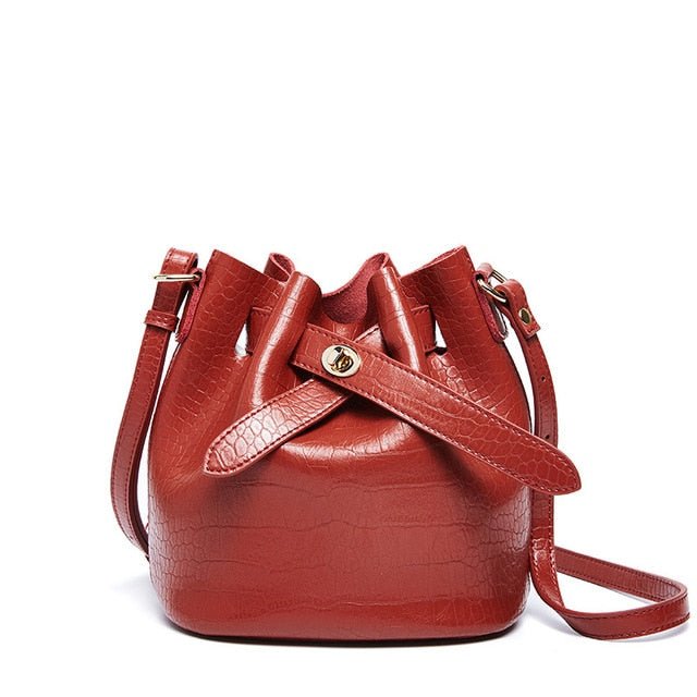 Newest Designer Croco Leather Bag Women Bucket Bag bags WAAMII Dark Red  