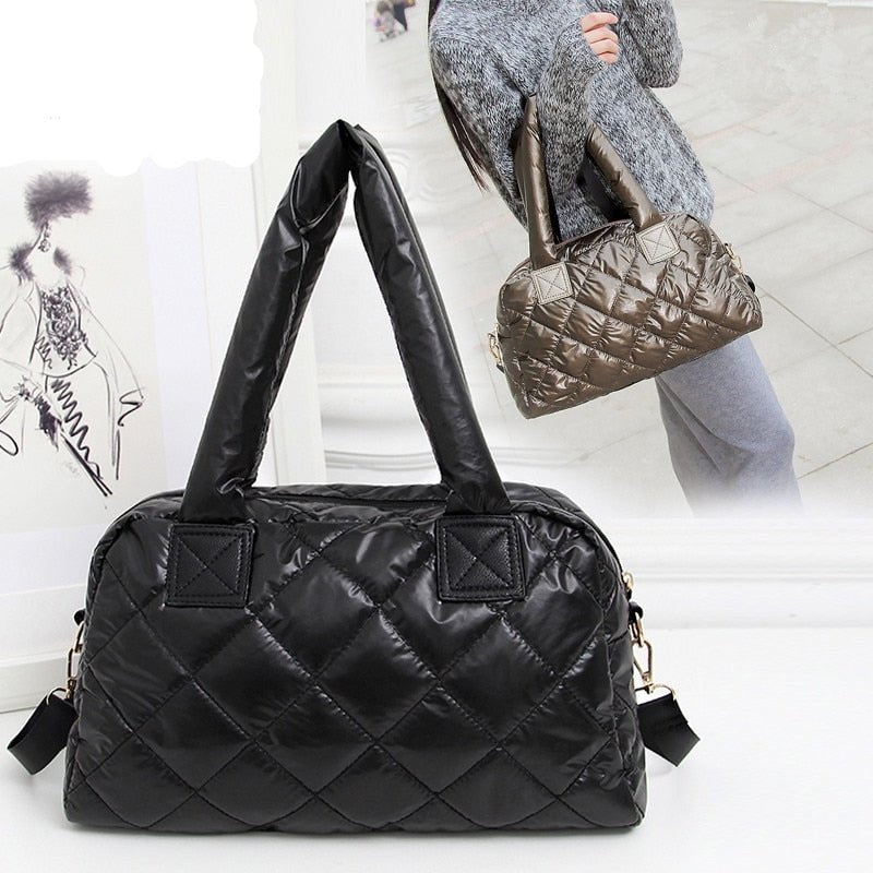 Nylon Shell Down Women Messenger Bag Ladies Quilted Handbag - - Luxury bags by WAAMII