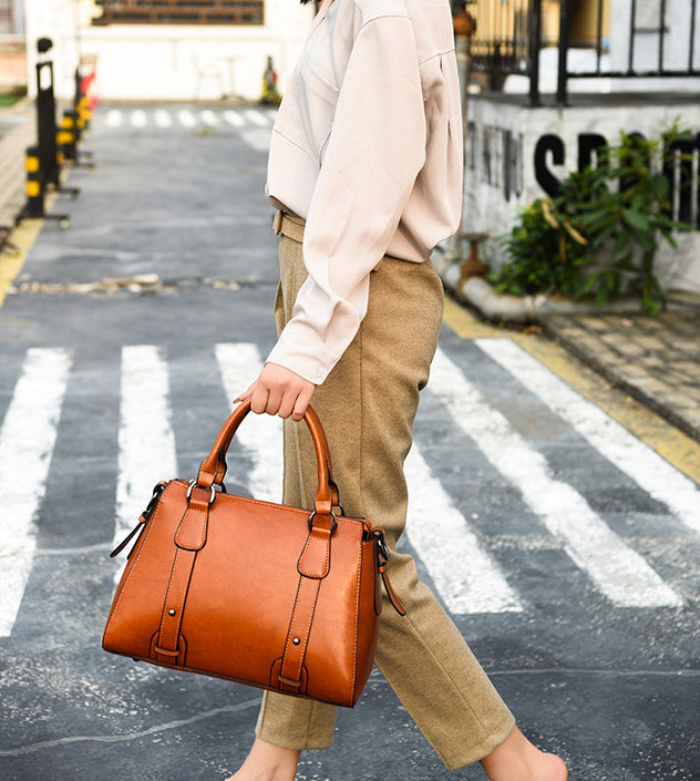 Vintage Ladies Oil Wax Leather Handbags Leather Satchel - - Luxury bags by WAAMII