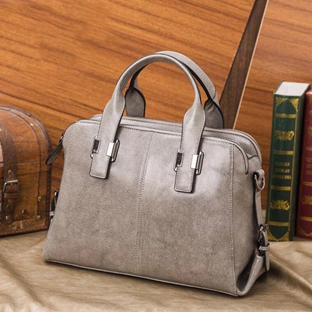 Oil Wax Leather Women Totes Luxury Handbags bags WAAMII Gray  