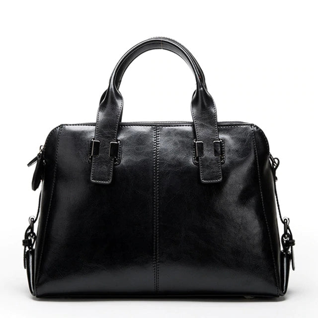 Oil Wax Leather Women Totes Luxury Handbags bags WAAMII Black  