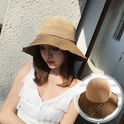 Packable Raffia Straw Hats Wide Brim Ladies Hats For Summer Accessories WAAMII Khaki 04  