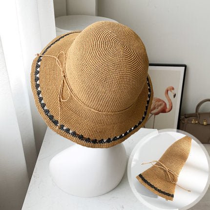 Packable Raffia Straw Hats Wide Brim Ladies Hats For Summer Accessories WAAMII Khaki 02  