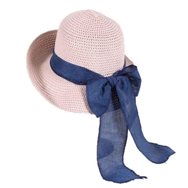 Packable Sun Hat For Women Wide Brimmed Natural Straw Hat With Butterfly Knot Accessories WAAMII   