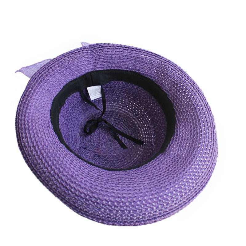 Packable Sun Hat For Women Wide Brimmed Natural Straw Hat With Butterfly Knot Accessories WAAMII   