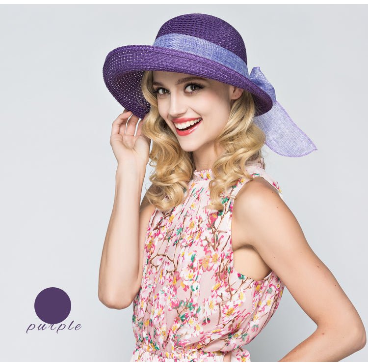 Packable Sun Hat For Women Wide Brimmed Natural Straw Hat With Butterfly Knot Accessories WAAMII   