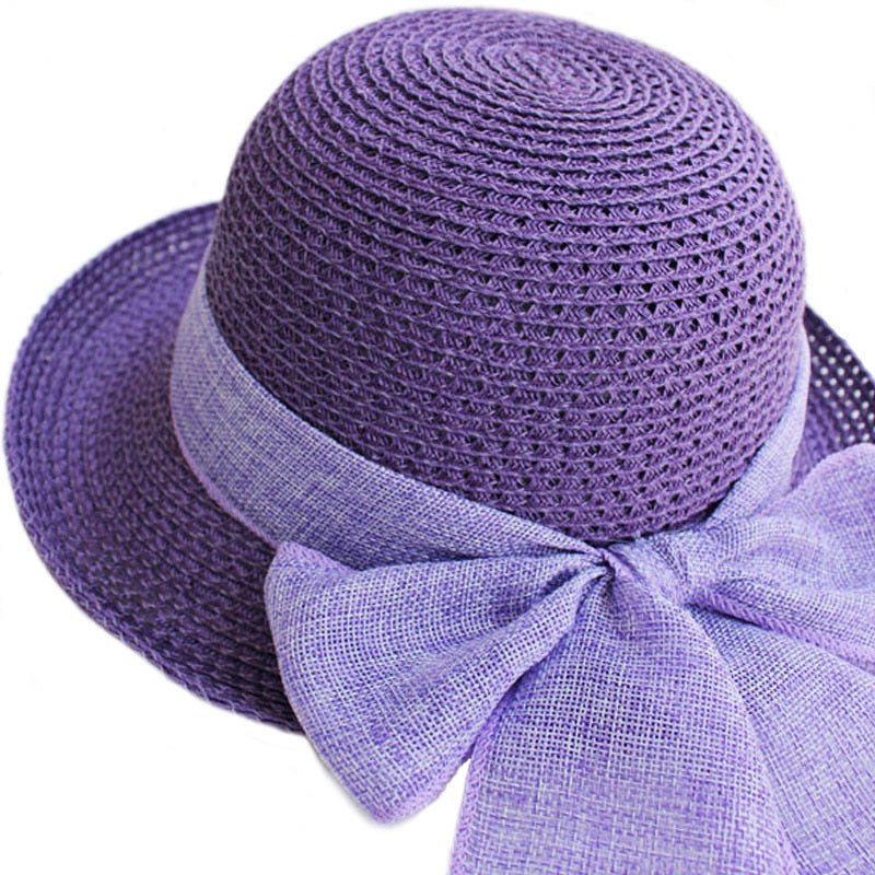 Packable Sun Hat For Women Wide Brimmed Natural Straw Hat With Butterfly Knot Accessories WAAMII   