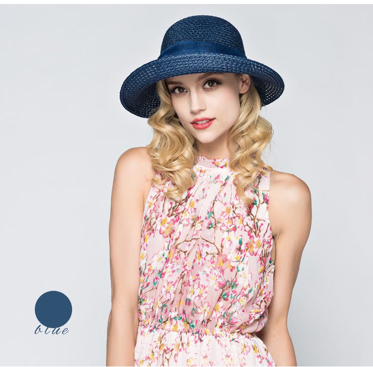Packable Sun Hat For Women Wide Brimmed Natural Straw Hat With Butterfly Knot Accessories WAAMII   