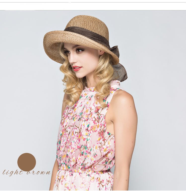 Packable Sun Hat For Women Wide Brimmed Natural Straw Hat With Butterfly Knot Accessories WAAMII   