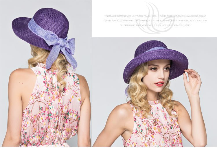 Packable Sun Hat For Women Wide Brimmed Natural Straw Hat With Butterfly Knot Accessories WAAMII   