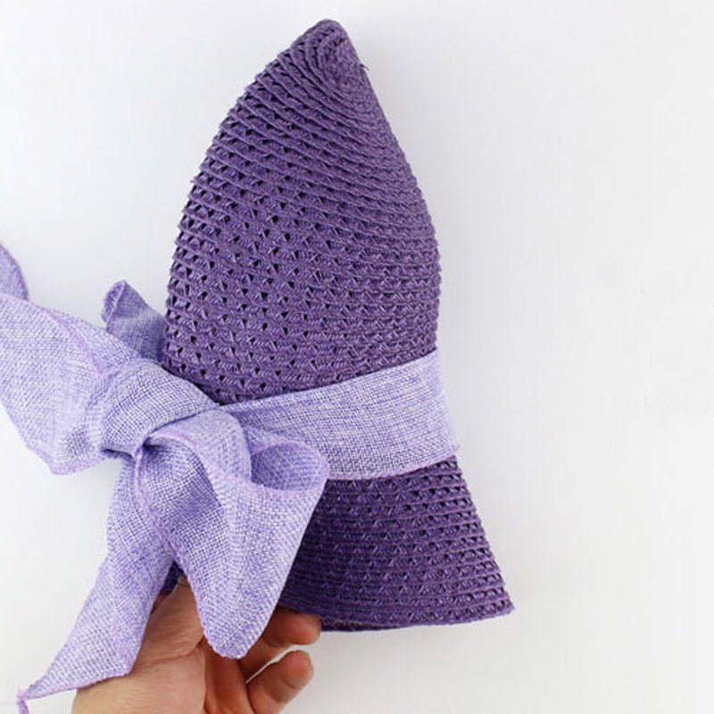 Packable Sun Hat For Women Wide Brimmed Natural Straw Hat With Butterfly Knot Accessories WAAMII   
