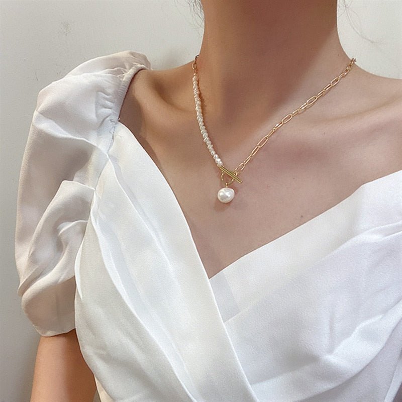 Pearl Pendant Asymmetric Clavicle Chain Necklace Jewelry WAAMII   