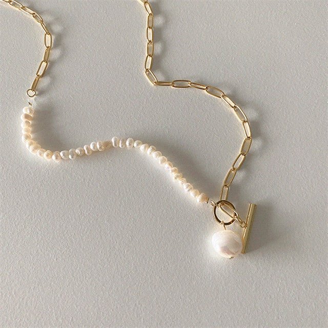 Pearl Pendant Asymmetric Clavicle Chain Necklace Jewelry WAAMII A Freshwater Pearls  
