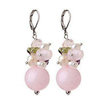 Pink Tone Romantic Floral Natural Stone Fresh Water Pearl Mixed Earrings - - Luxury Jewelry by WAAMII