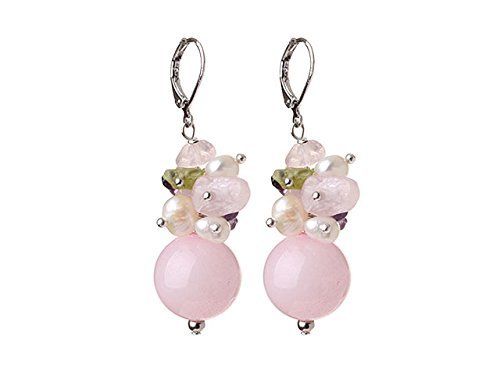Pink Tone Romantic Floral Natural Stone Fresh Water Pearl Mixed Earrings Jewelry WAAMII   