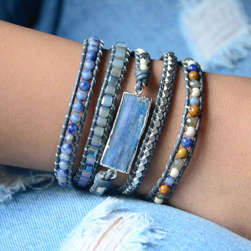 Exquisite Mix Natural Stones 5 Layers Wrap Boho Bracelets For Women Jewelry WAAMII   