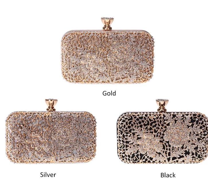 Elegant Crystal Hollow Out Metal Clutch Bag Ladies Purse - - Luxury bags by WAAMII
