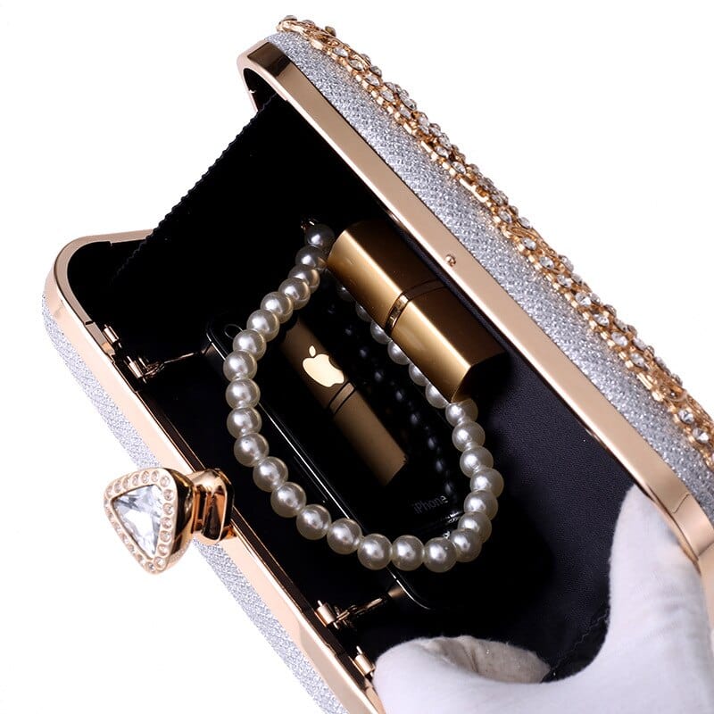 Elegant Crystal Hollow Out Metal Clutch Bag Ladies Purse bags WAAMII   