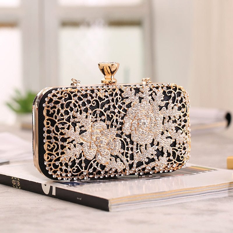 Elegant Crystal Hollow Out Metal Clutch Bag Ladies Purse bags WAAMII   