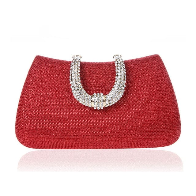Elegant Diamond Clasp Glittery Clutch Purse bags WAAMII red  