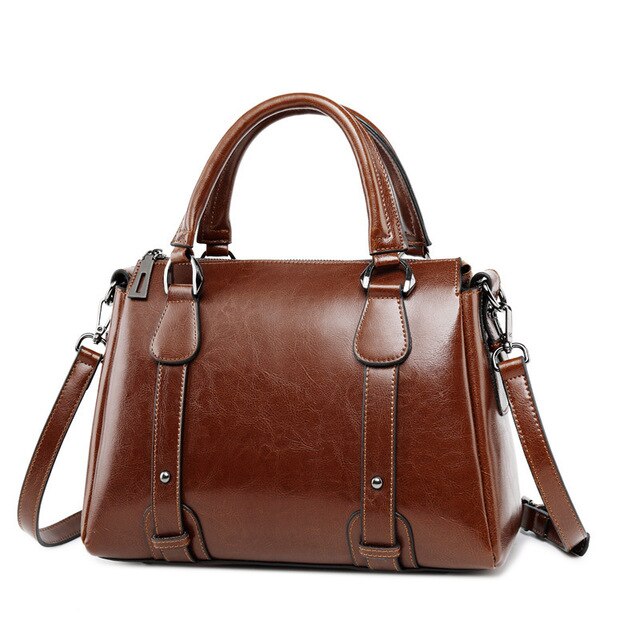 Vintage Ladies Oil Wax Leather Handbags Leather Satchel bags WAAMII Coffee  