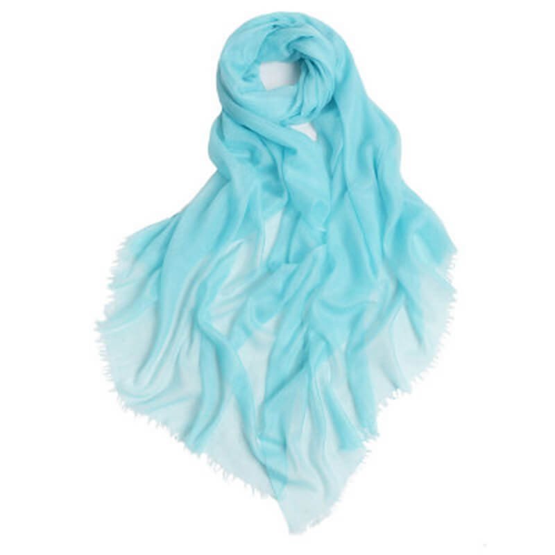 Pure Cashmere Women Untra Thin Pashmina Shawl and Wraps Solid Color Accessories WAAMII Light Blue  