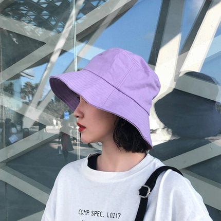 Double-side-wear Fisherman Cap Packable Sun Hat Accessories WAAMII solid purple(brim 8cm)  