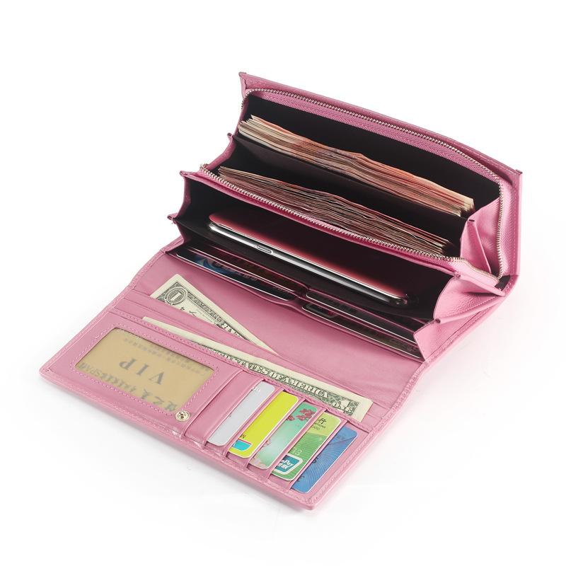 Quilted Embossed Pattern Top Grain Wax Leather Wallet Purse For Women bags WAAMII   