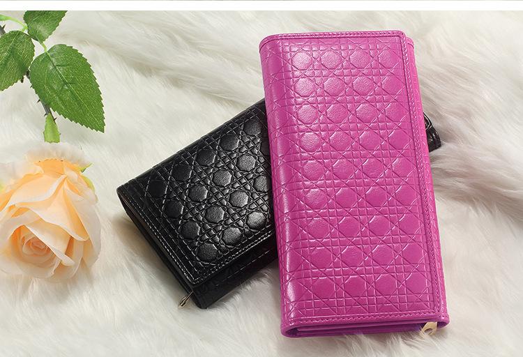 Quilted Embossed Pattern Top Grain Wax Leather Wallet Purse For Women bags WAAMII   