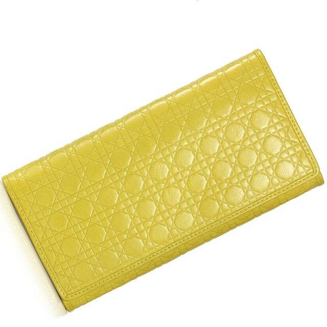 Quilted Embossed Pattern Top Grain Wax Leather Wallet Purse For Women bags WAAMII yellow  