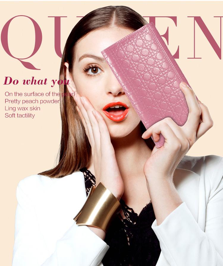 Quilted Embossed Pattern Top Grain Wax Leather Wallet Purse For Women bags WAAMII   