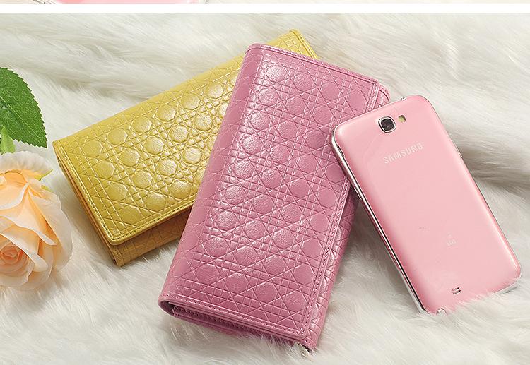 Quilted Embossed Pattern Top Grain Wax Leather Wallet Purse For Women bags WAAMII   