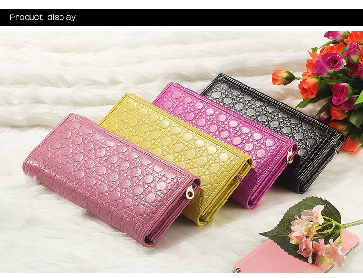 Quilted Embossed Pattern Top Grain Wax Leather Wallet Purse For Women bags WAAMII   