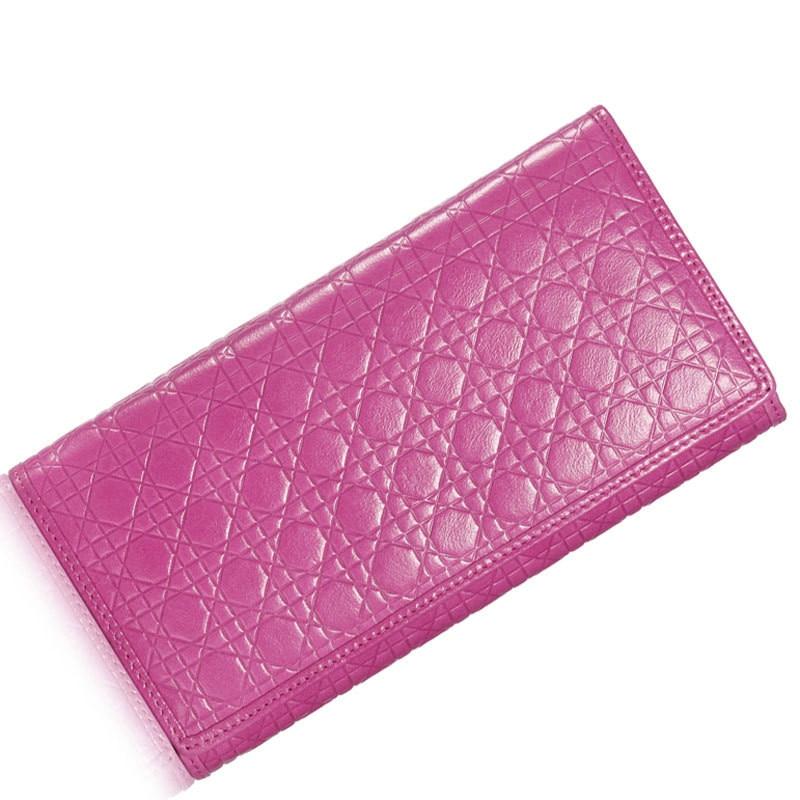 Quilted Embossed Pattern Top Grain Wax Leather Wallet Purse For Women bags WAAMII rose red  