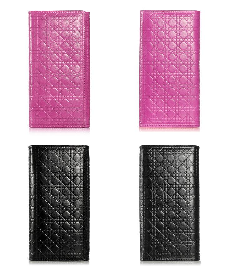 Quilted Embossed Pattern Top Grain Wax Leather Wallet Purse For Women bags WAAMII   