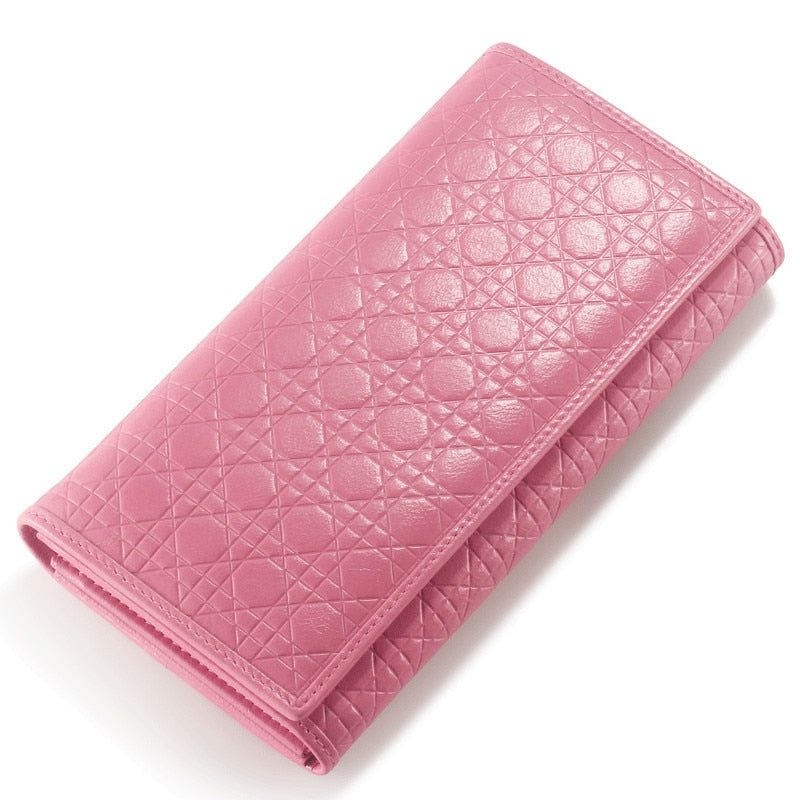 Quilted Embossed Pattern Top Grain Wax Leather Wallet Purse For Women bags WAAMII   